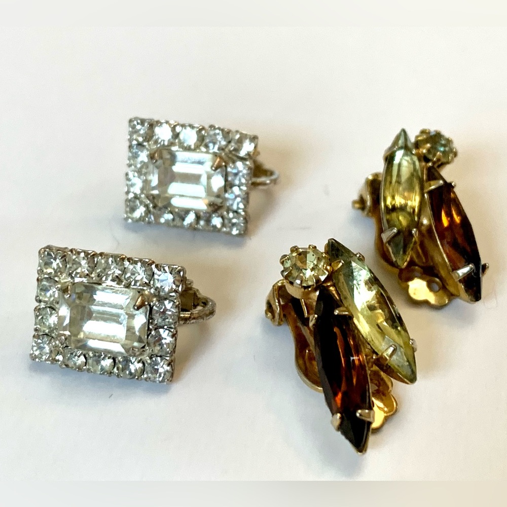 Vintage and Modern Rhinestone Clip On Earrings Silver and Gold Tone